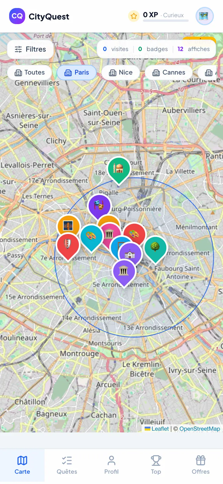 La carte en vue mobile