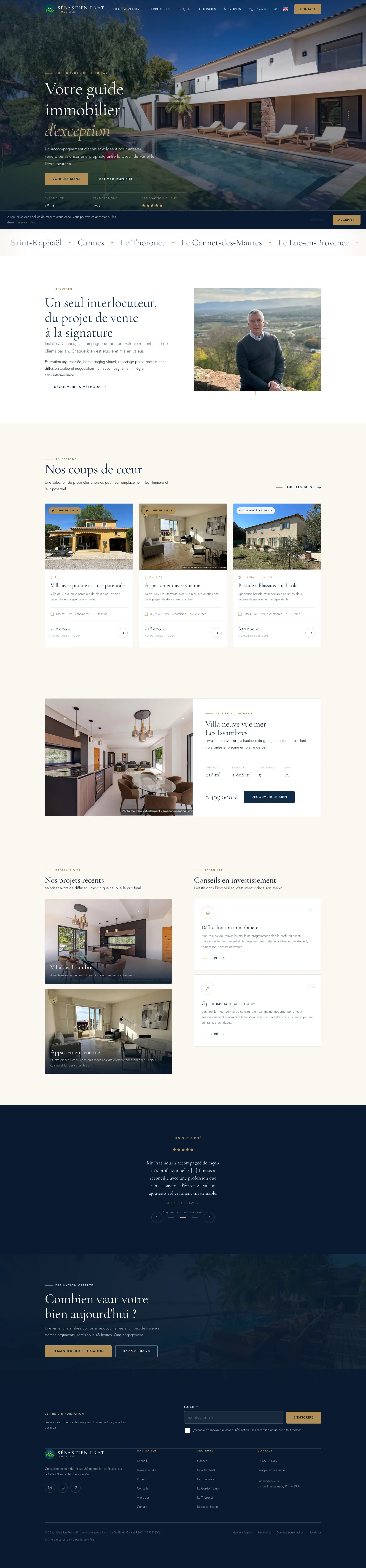 Page d'accueil complète du site de l'agence