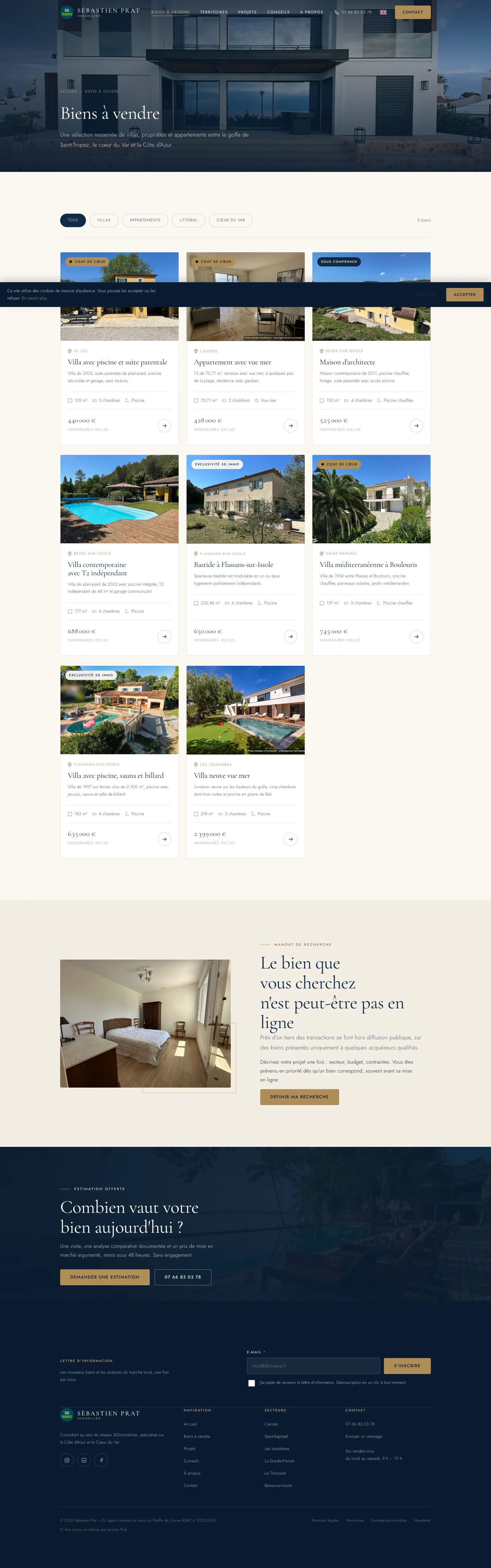 Page de liste des biens en vente
