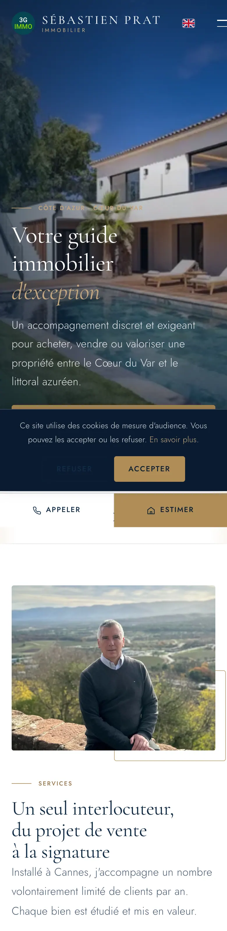 Haut de la page d'accueil en vue mobile
