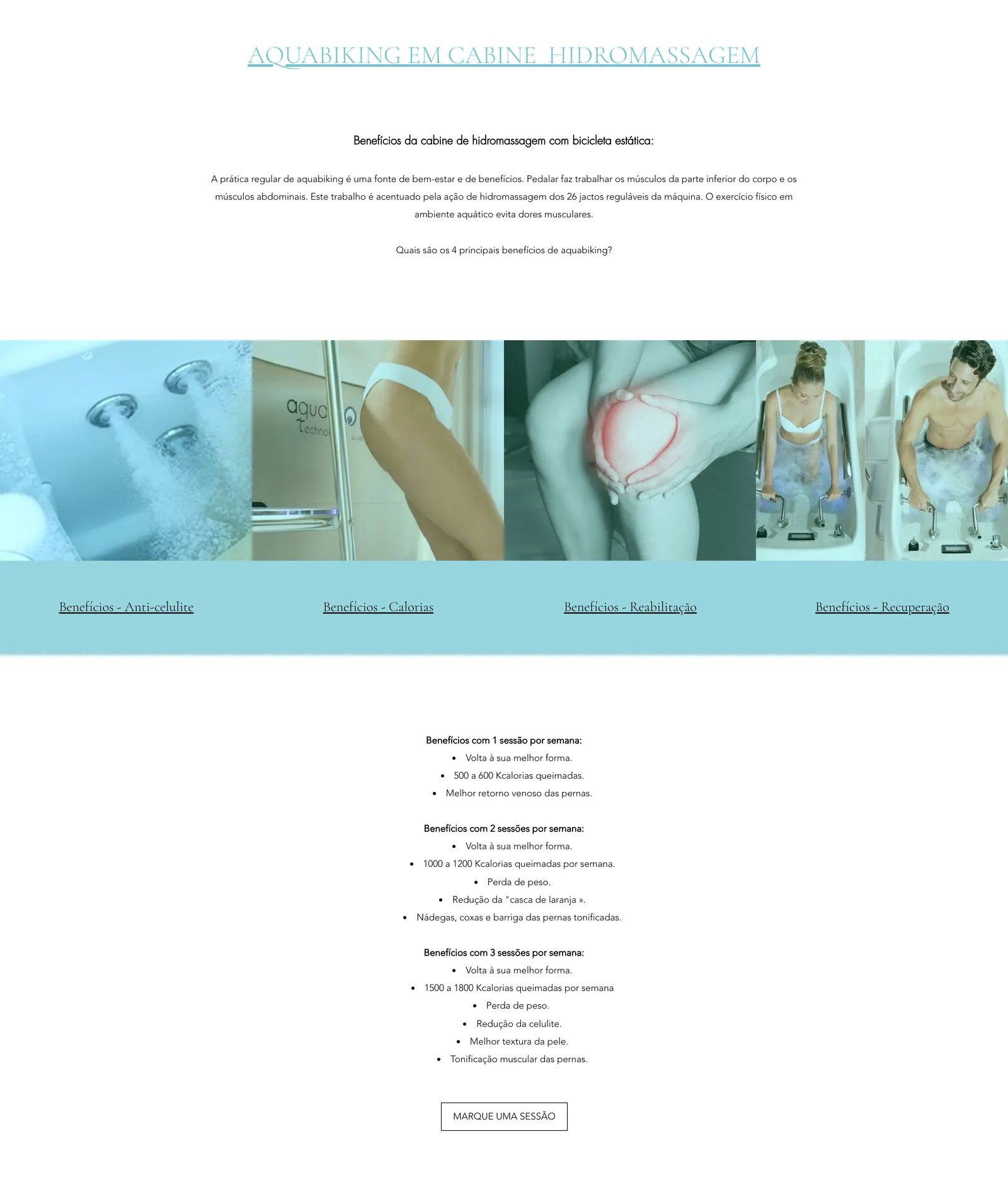 Section aquabiking du site d'O'zentejo, avec ses visuels et ses textes en portugais